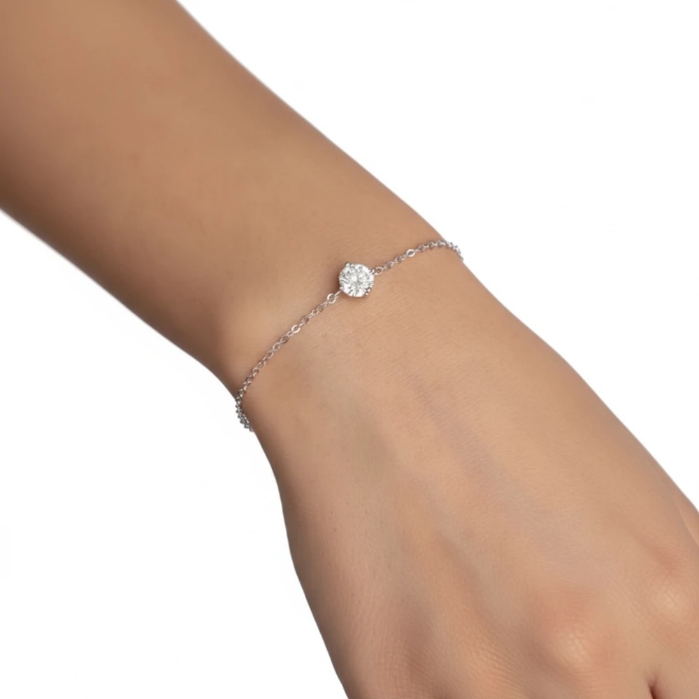 1ct Brilliant Cut Dainty Minimalist Moissanite Slider Bracelet | 925 Silver